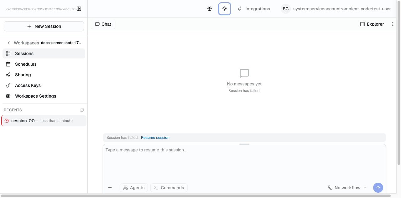 Session with file browser and artifacts